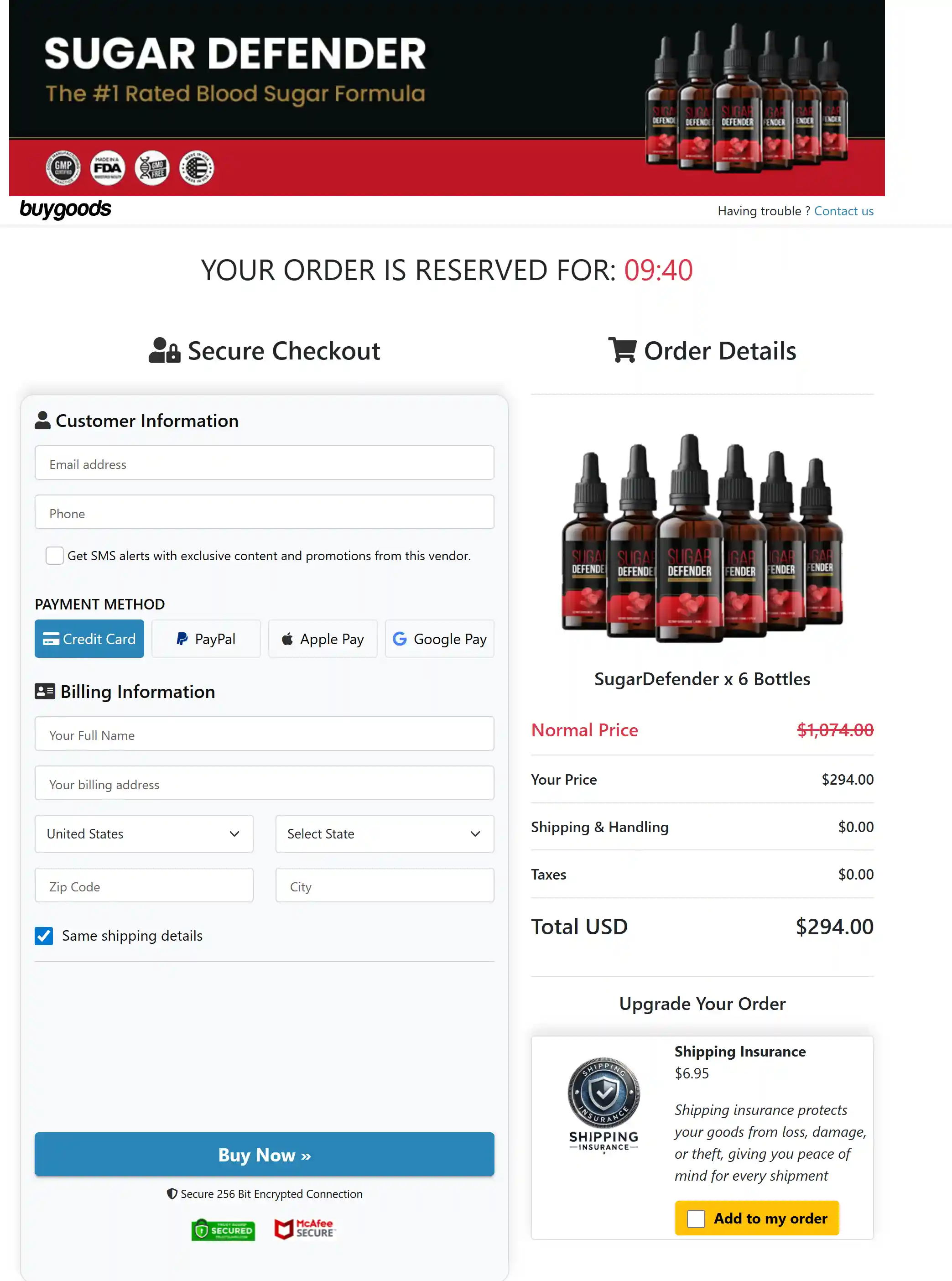Sugar Defender Image payment snap